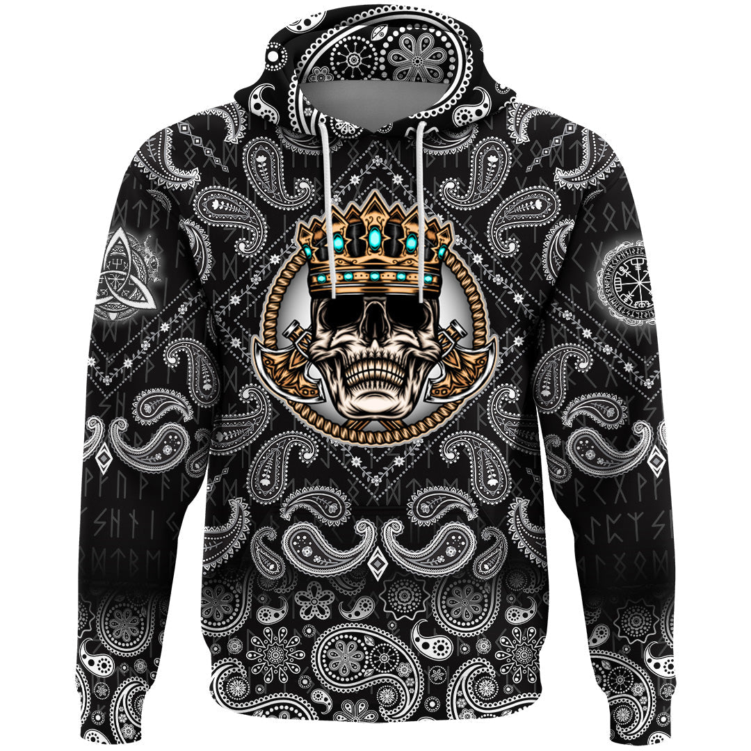 Viking Hoodie King Skull With Axe with Bandana Paisley Style RLT12 - Wonder Print Shop