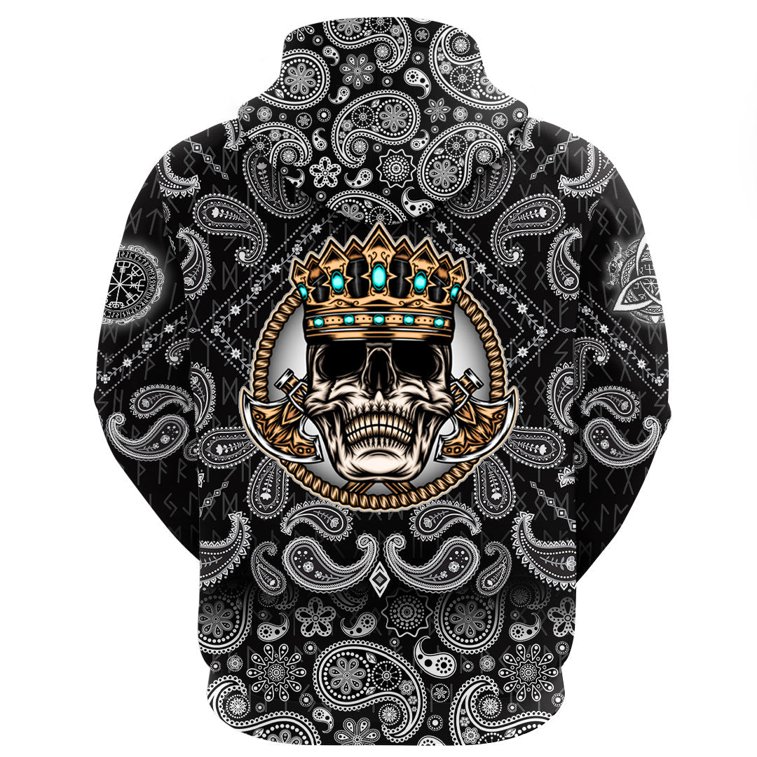 Viking Hoodie King Skull With Axe with Bandana Paisley Style RLT12 - Wonder Print Shop