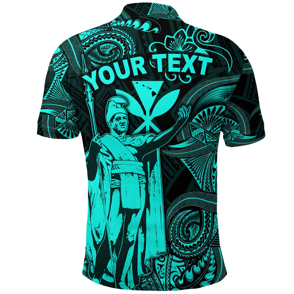 Custom Hawaii Polo Shirt King Kamehameha with Polynesian Patterns Unique Style Turquoise LT8 - Wonder Print Shop