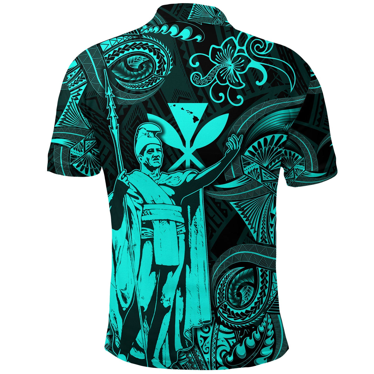 Hawaii Polo Shirt King Kamehameha with Polynesian Patterns Unique Style Turquoise LT8 - Wonder Print Shop