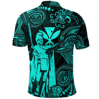 Hawaii Polo Shirt King Kamehameha with Polynesian Patterns Unique Style Turquoise LT8 - Wonder Print Shop