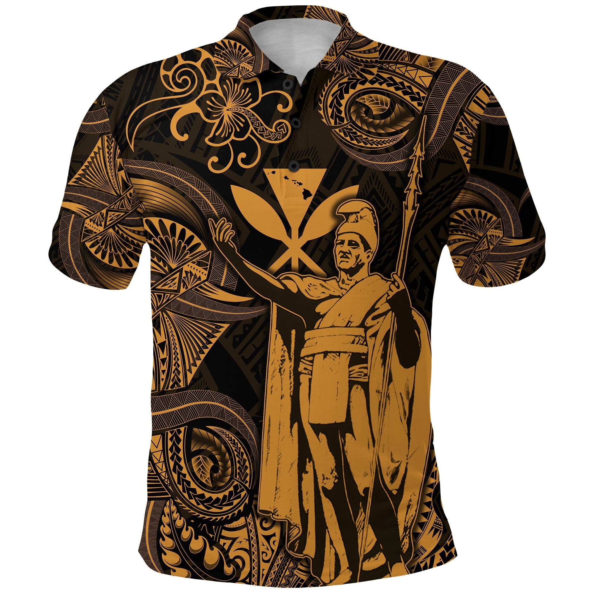 Custom Hawaii Polo Shirt King Kamehameha with Polynesian Patterns Unique Style Gold LT8 - Wonder Print Shop