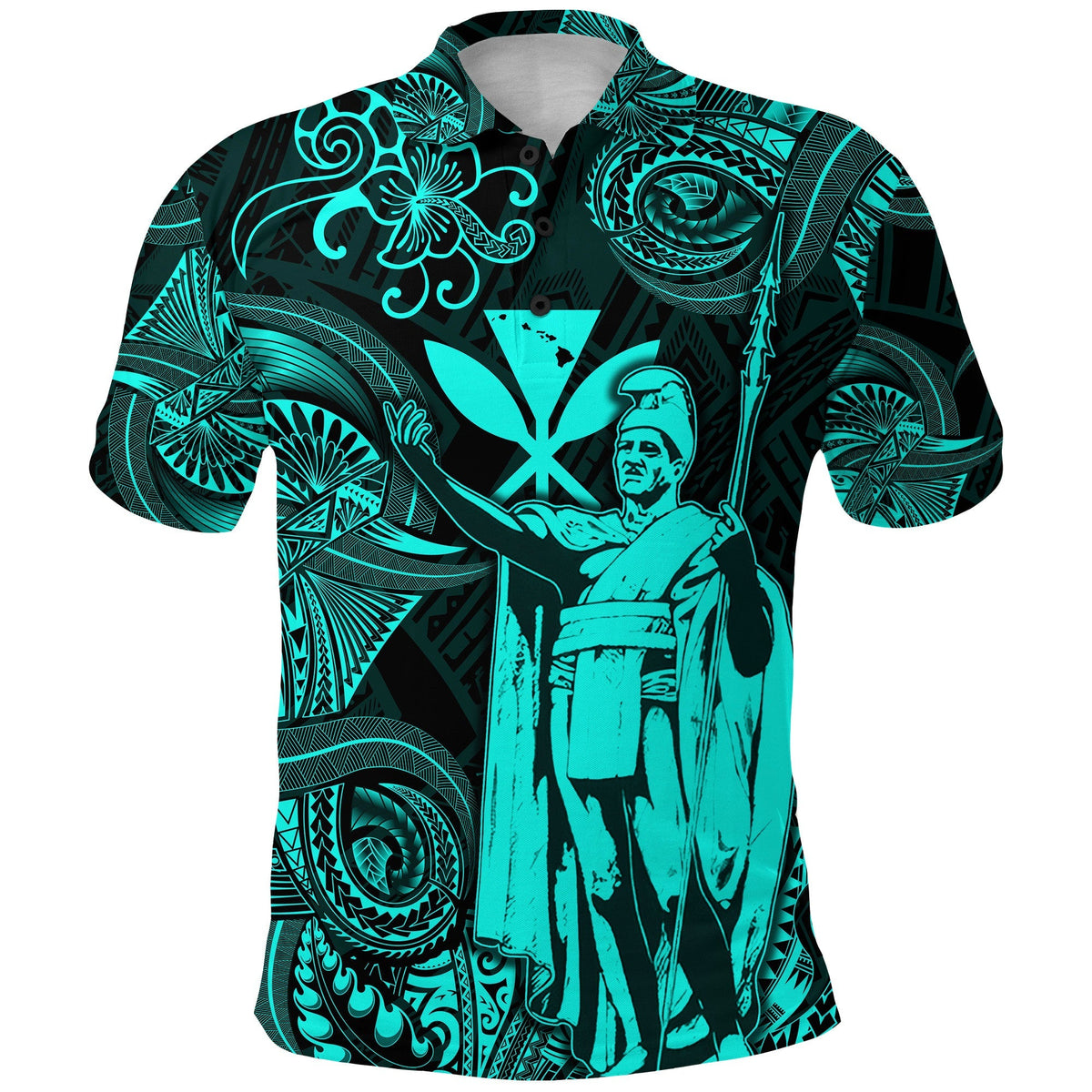 Custom Hawaii Polo Shirt King Kamehameha with Polynesian Patterns Unique Style Turquoise LT8 - Wonder Print Shop