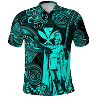 Custom Hawaii Polo Shirt King Kamehameha with Polynesian Patterns Unique Style Turquoise LT8 - Wonder Print Shop