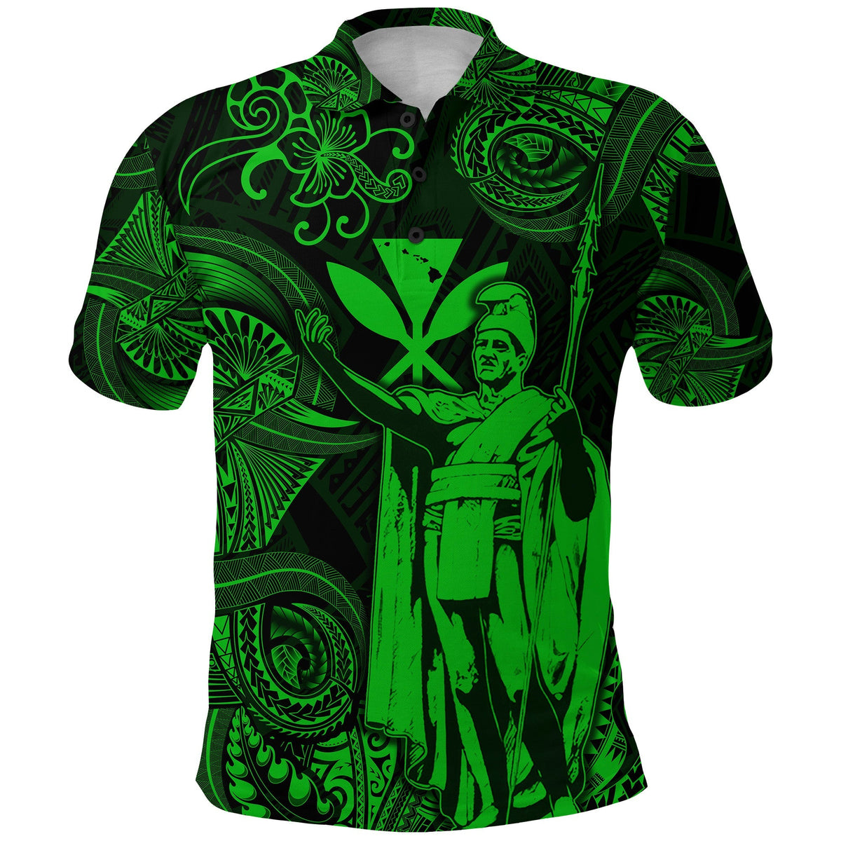 Custom Hawaii Polo Shirt King Kamehameha with Polynesian Patterns Unique Style Green LT8 - Wonder Print Shop