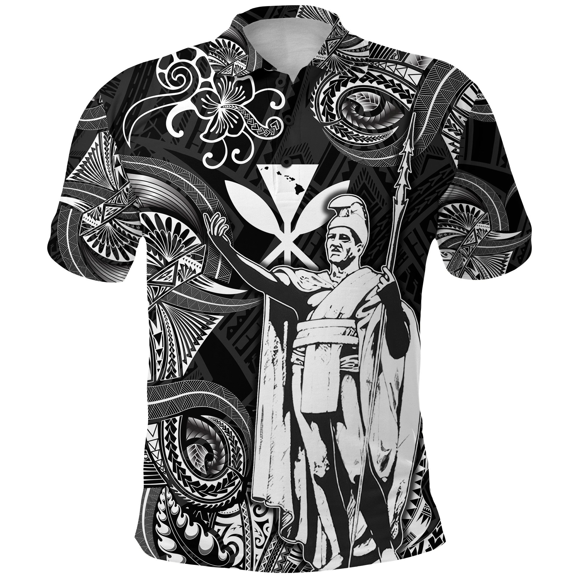 Custom Hawaii Polo Shirt King Kamehameha with Polynesian Patterns Unique Style Black LT8 - Wonder Print Shop