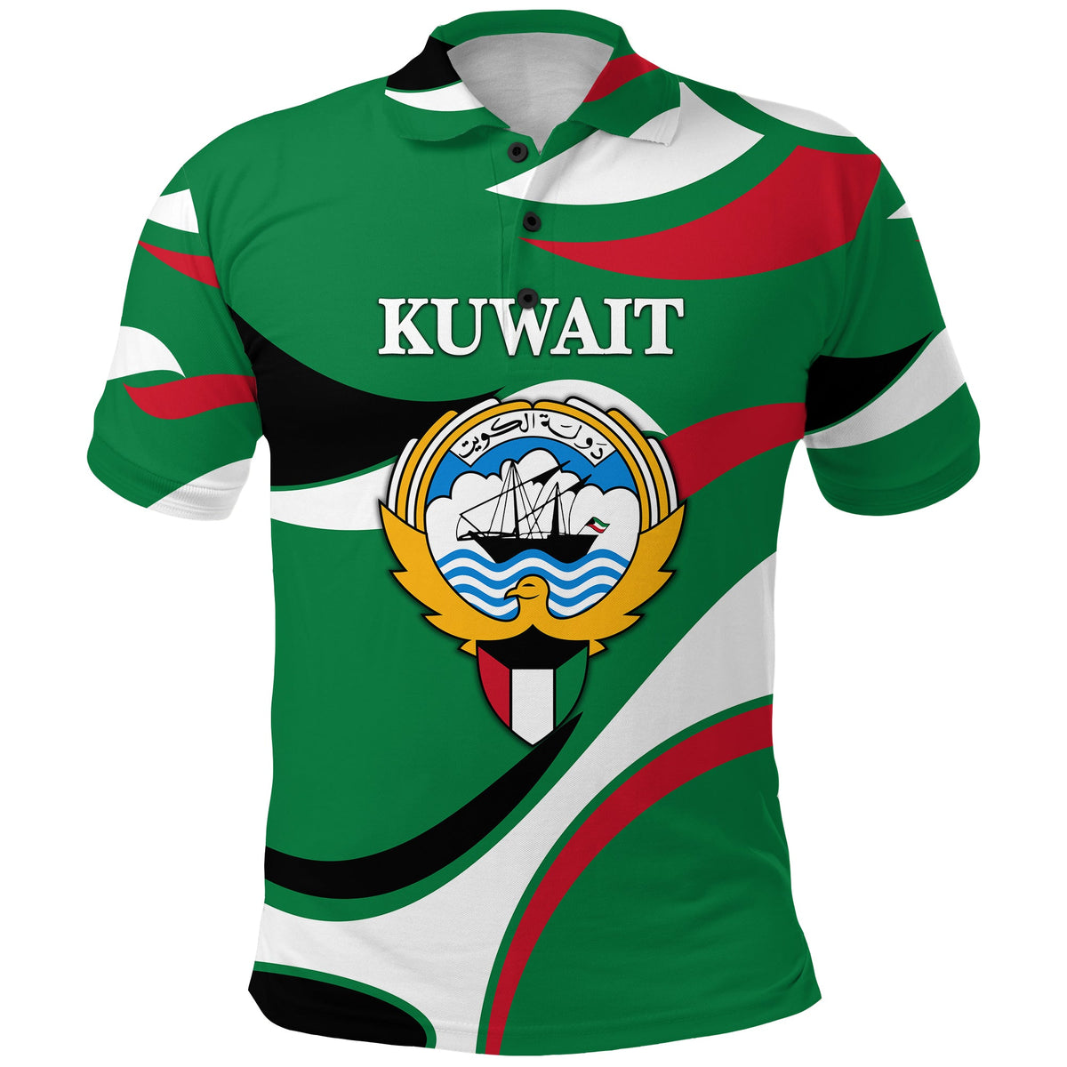 Custom Kuwait Polo Shirt Sporty Style Green LT8 - Wonder Print Shop