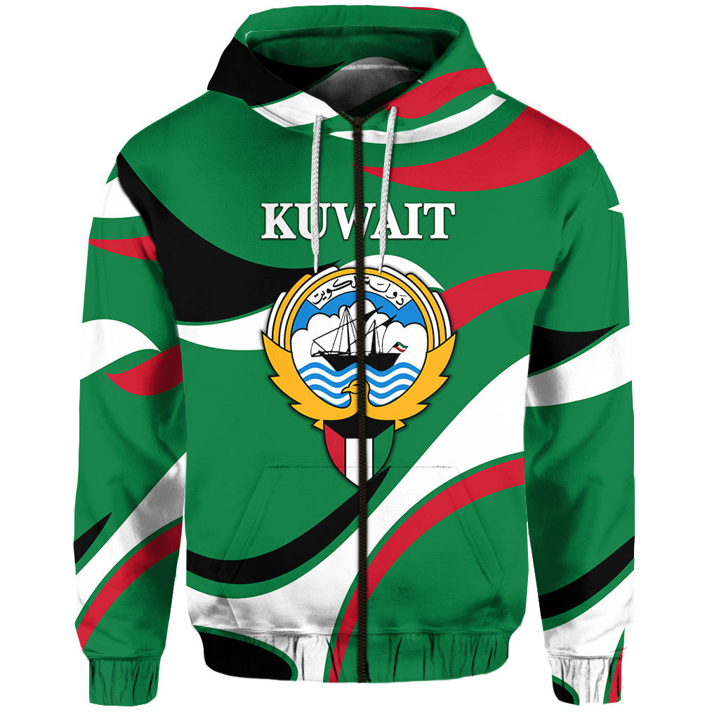 Custom Kuwait Zip Hoodie Sporty Style Green LT8 - Wonder Print Shop