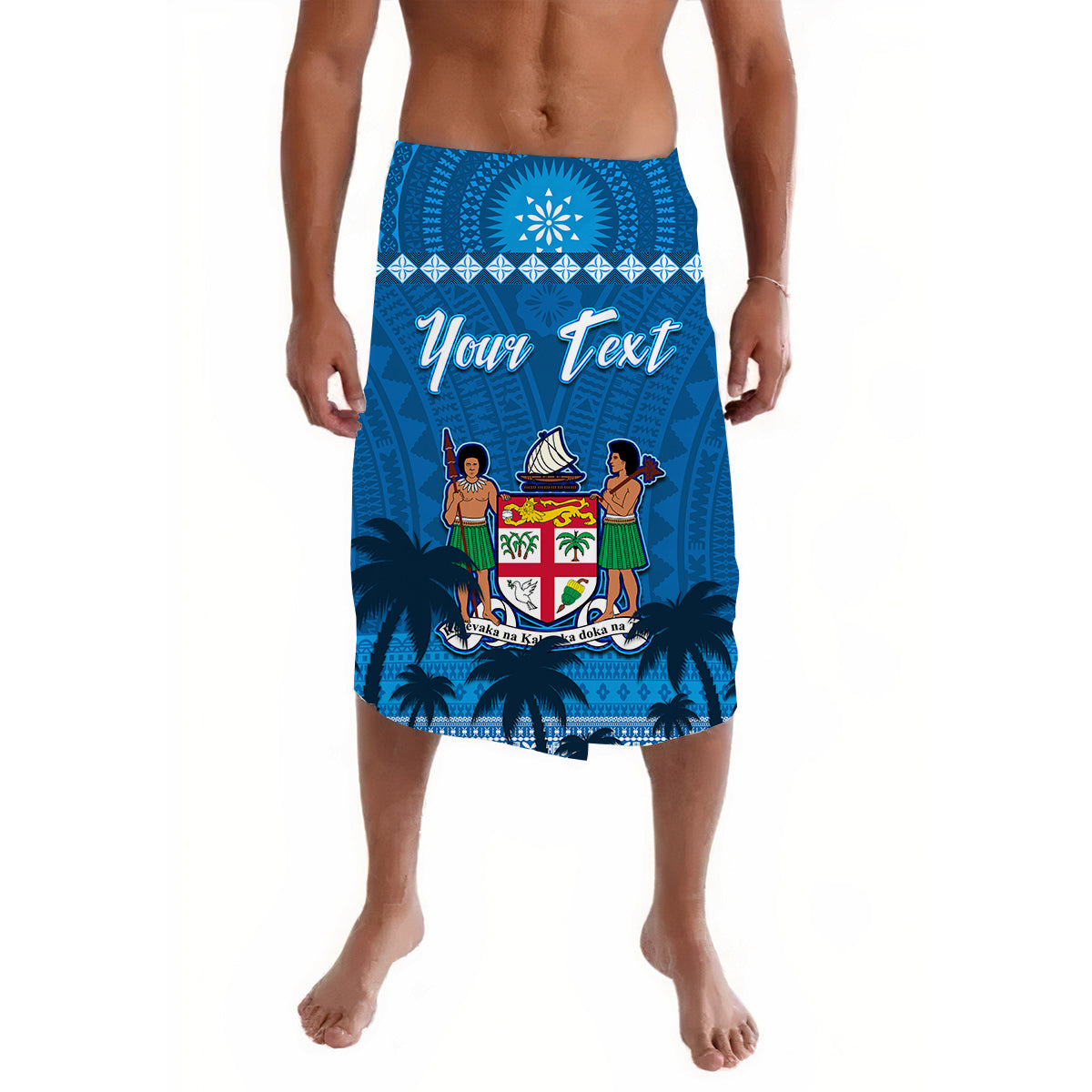 Custom Personalised Bula Fiji Day Lavalava Fijian Tapa with Palm Tree 52nd Anniversary LT13 - Wonder Print Shop