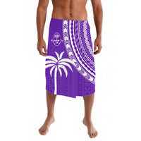 Purple graphic sarong lavalava with palm tree, tribal stripe and geometric motifs