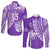 Custom Text and Number Fiji Rugby Sevens Long Sleeve Button Shirt Fijian 7s Tapa Polynesian Purple LT13 - Wonder Print Shop