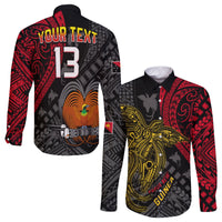 Custom Text and Number Papua New Guinea Long Sleeve Button Shirt Raggiana Birds Of Paradise Happy 47th Independence Day LT13 - Wonder Print Shop