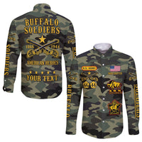(Custom Text and Chapter) Buffalo Soldiers Long Sleeve Button Shirt Camouflage American Heroes BSMC LT13 - Wonder Print Shop