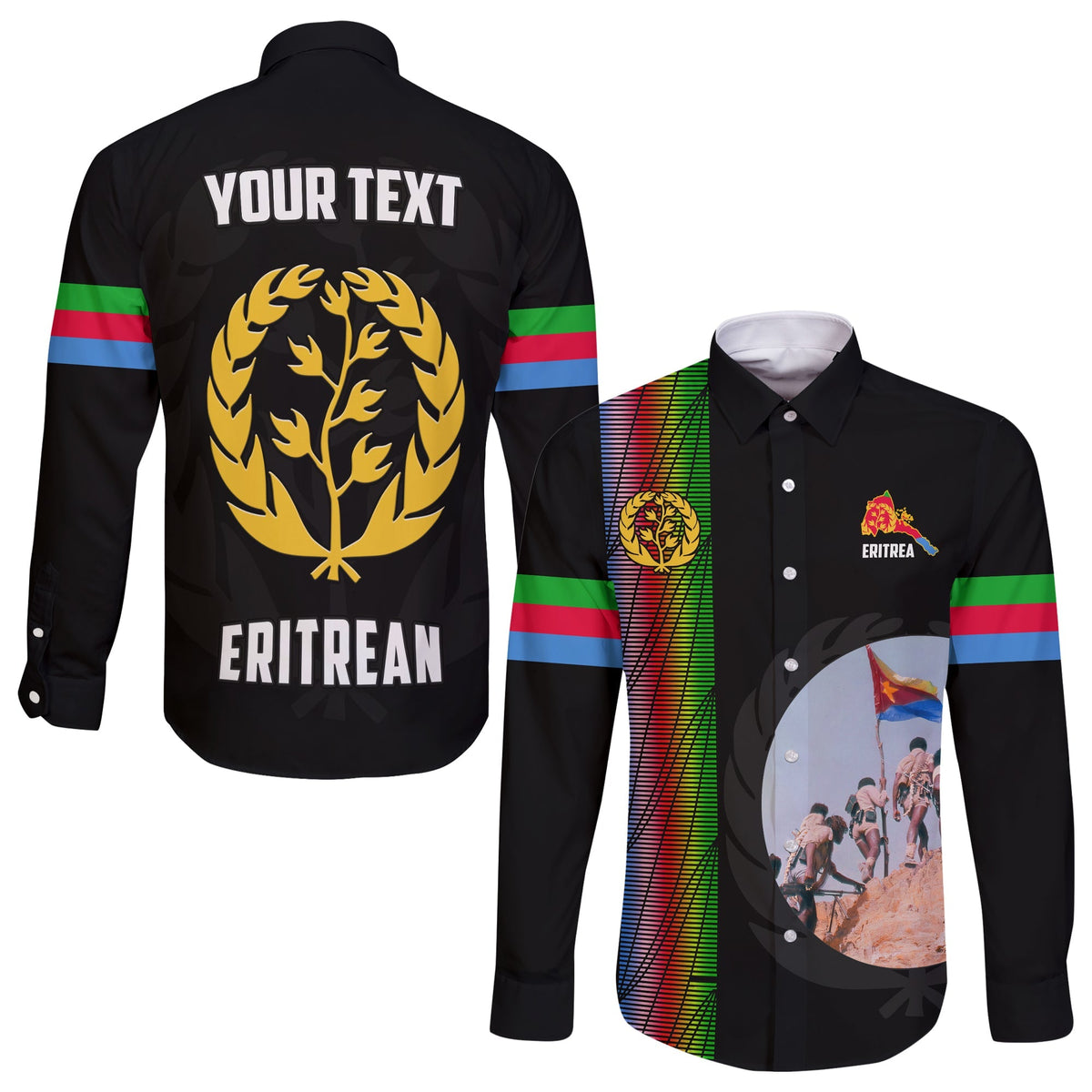 (Custom Personalised) Eritrea EPLF Long Sleeve Button Shirt Spirit Eritrean LT13 - Wonder Print Shop