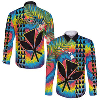 (Custom Personalised) Hawaii Rainbow Tie Dye Long Sleeve Button Shirt Flowers Polynesian Hawaiian Tribal LT13 - Wonder Print Shop