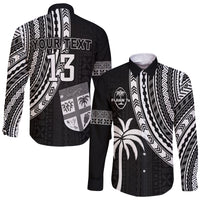 Custom Text and Number Fiji Rugby Sevens Long Sleeve Button Shirt Fijian 7s Tapa Polynesian LT13 - Wonder Print Shop