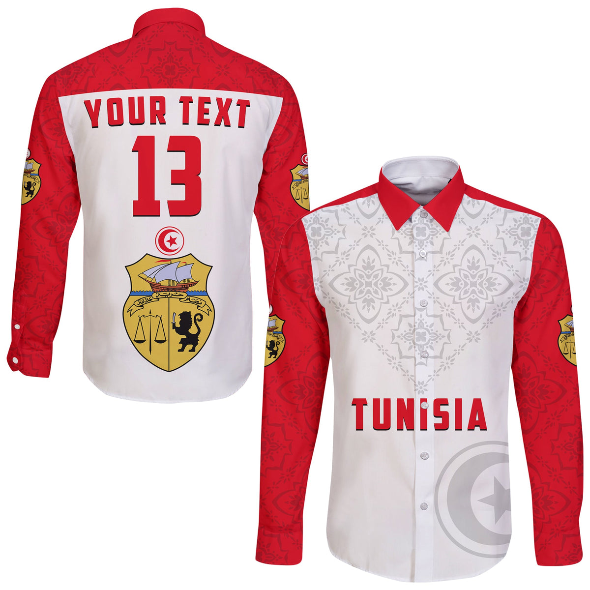 (Custom Text and Number) Tunisia Hawaii Long Sleeve Button Shirt Tunisian Patterns Sporty Style LT13 - Wonder Print Shop