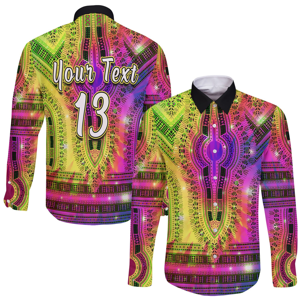 (Custom Text and Number) Africa Tie Dye Long Sleeve Button Shirt Special Dashiki Pattern LT13 - Wonder Print Shop