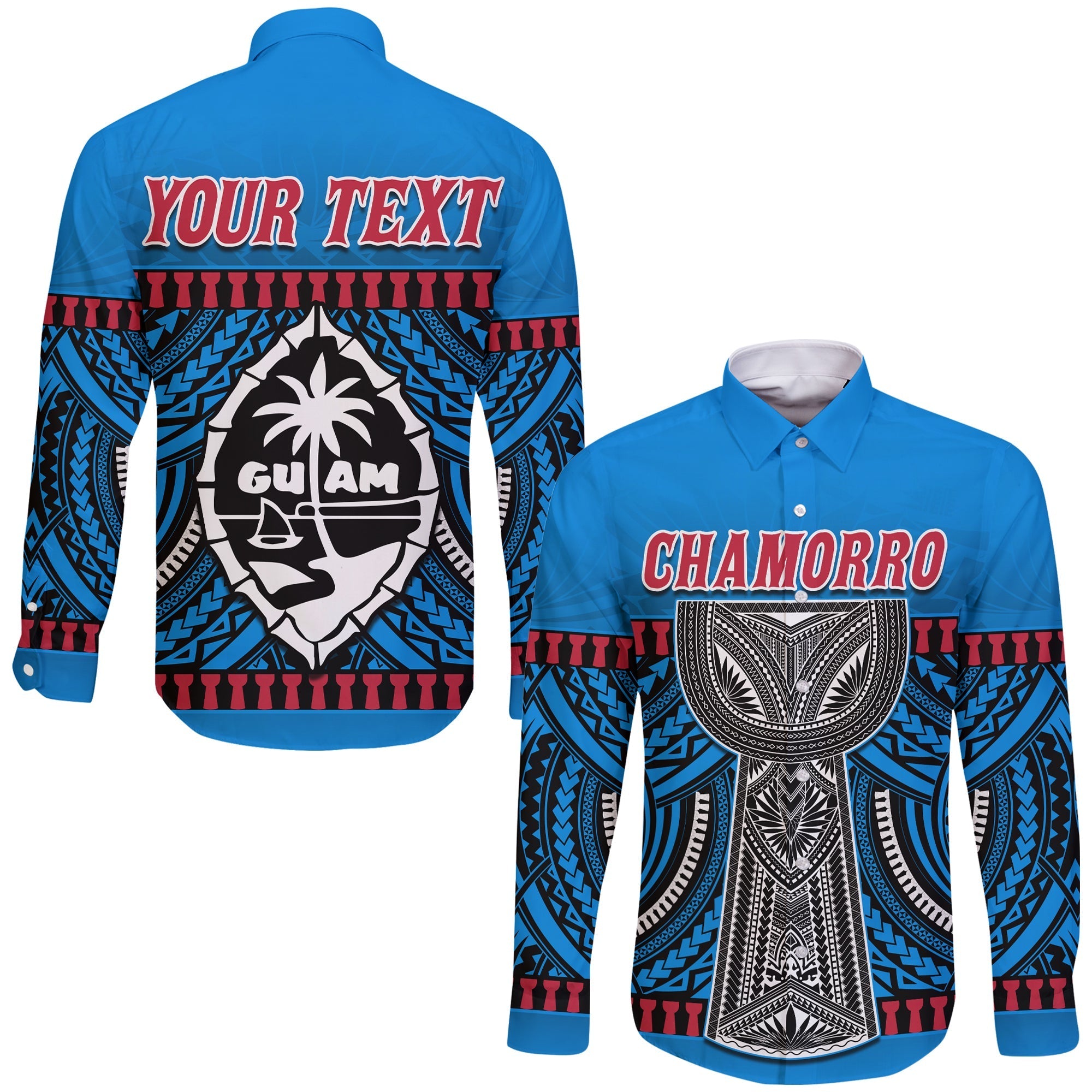 (Custom Personalised) Guam Chamorro Long Sleeve Button Shirt Latte Stone Blue Polynesian Haligi LT13 - Wonder Print Shop