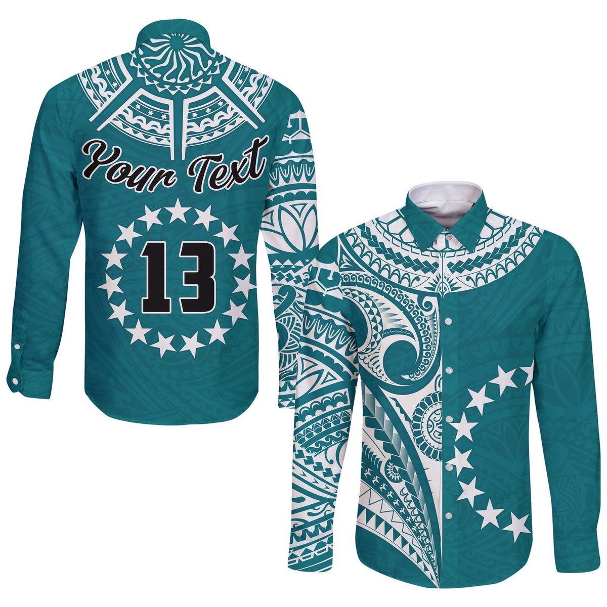 (Custom Text and Number) Cook Islands Tatau Long Sleeve Button Shirt Symbolize Passion Stars Version Blue LT13 - Wonder Print Shop