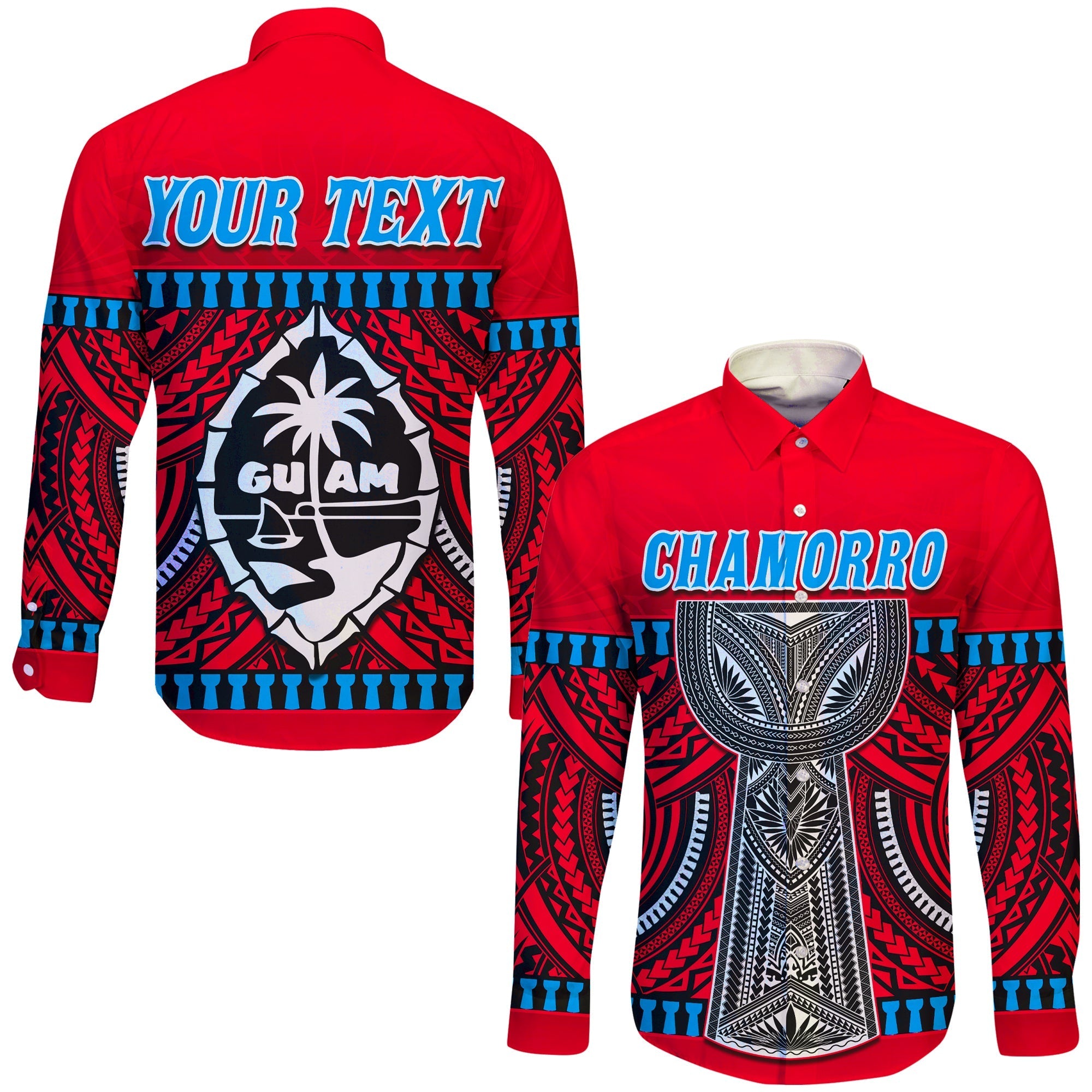 (Custom Personalised) Guam Chamorro Long Sleeve Button Shirt Latte Stone Red Polynesian Haligi LT13 - Wonder Print Shop