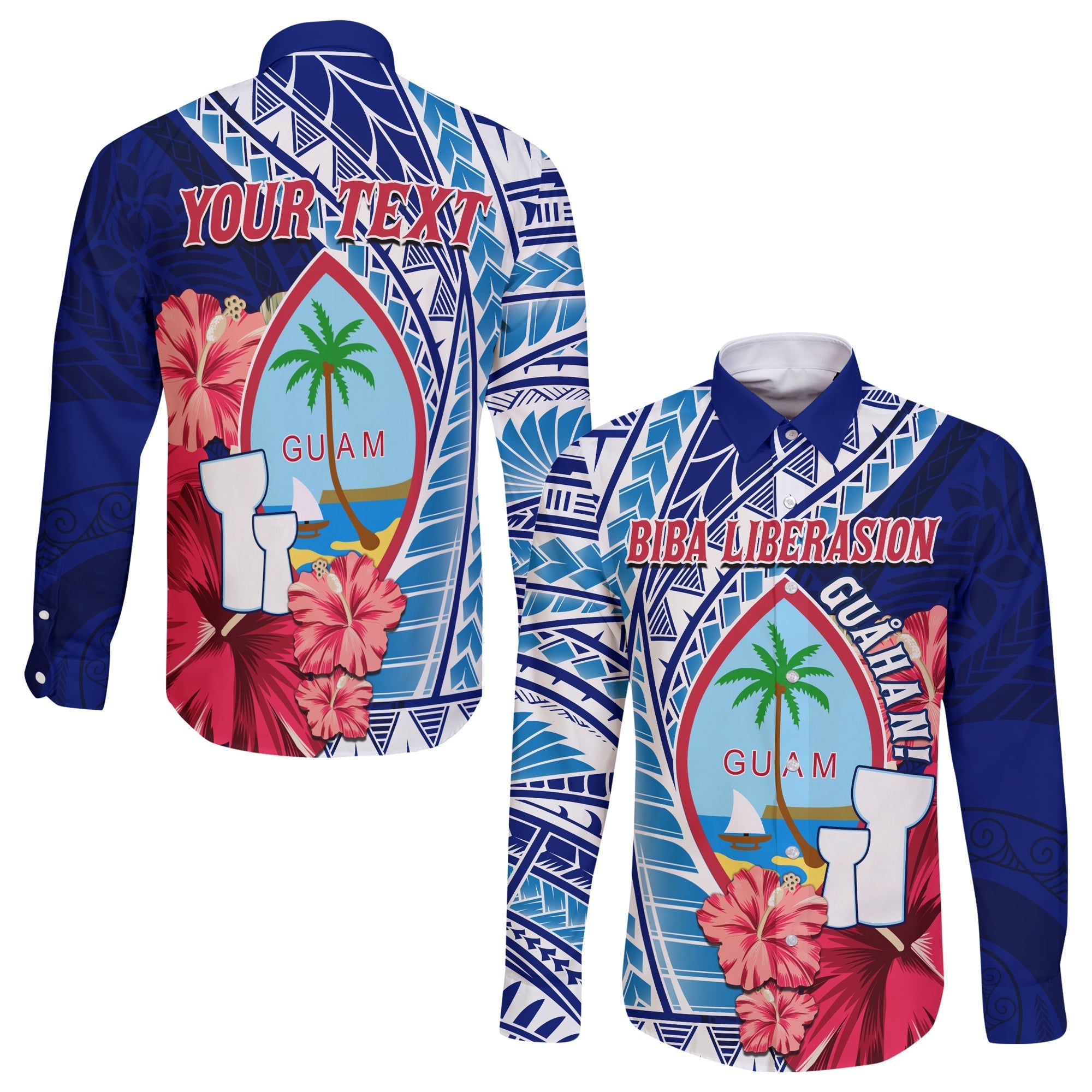 (Custom Personalised) Guam Chamorro Long Sleeve Button Shirt Happy Liberation Day Latte Stone LT13 - Wonder Print Shop