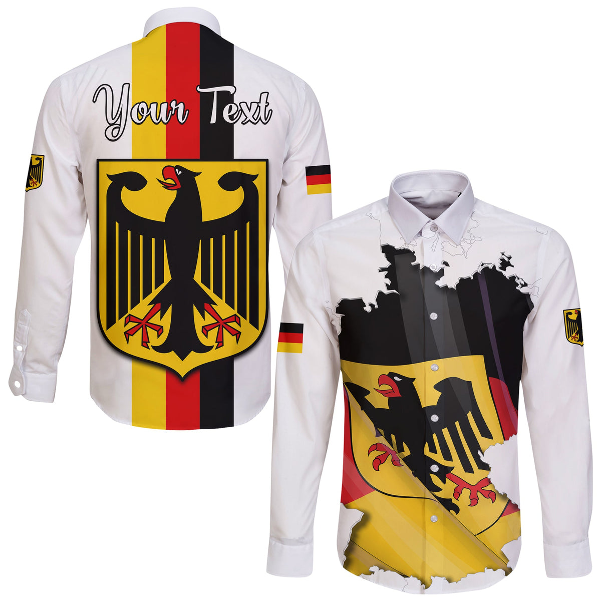 (Custom Personalised) Germany Long Sleeve Button Shirt Grunge Deutschland Map and Coat Of Arms LT13 - Wonder Print Shop