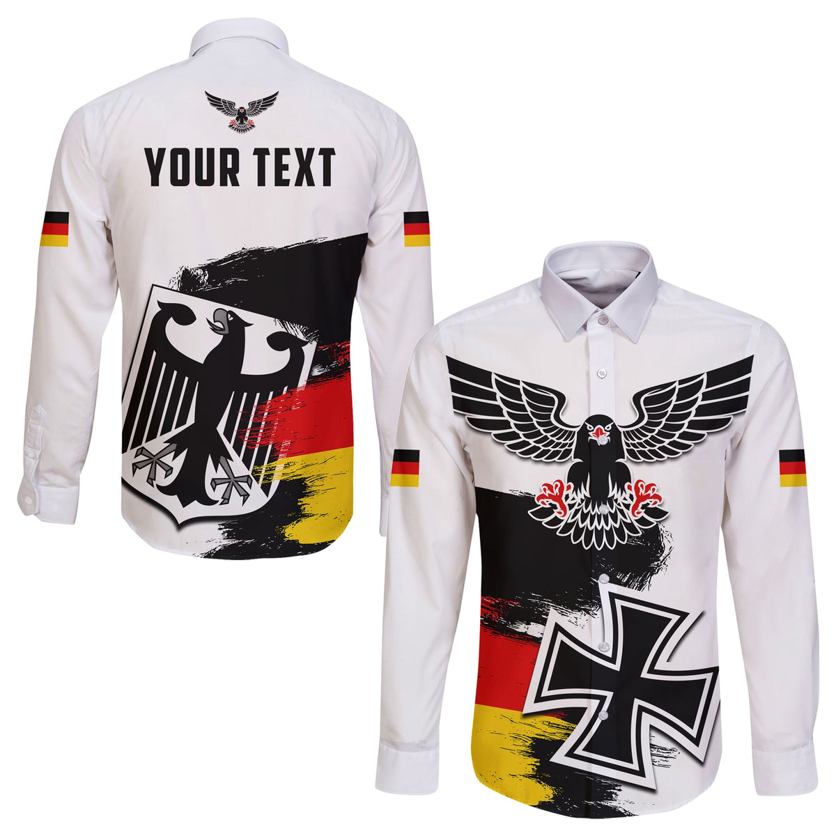 (Custom Personalised) Germany Long Sleeve Button Shirt Grunge Deutschland Flag and Eagle LT13 - Wonder Print Shop