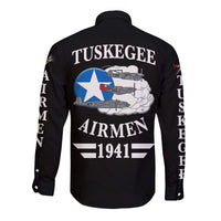 (Custom Personalised) Tuskegee Airmen Hawaii Long Sleeve Button Shirt The Red Tails Simple Style - Black LT8 - Wonder Print Shop