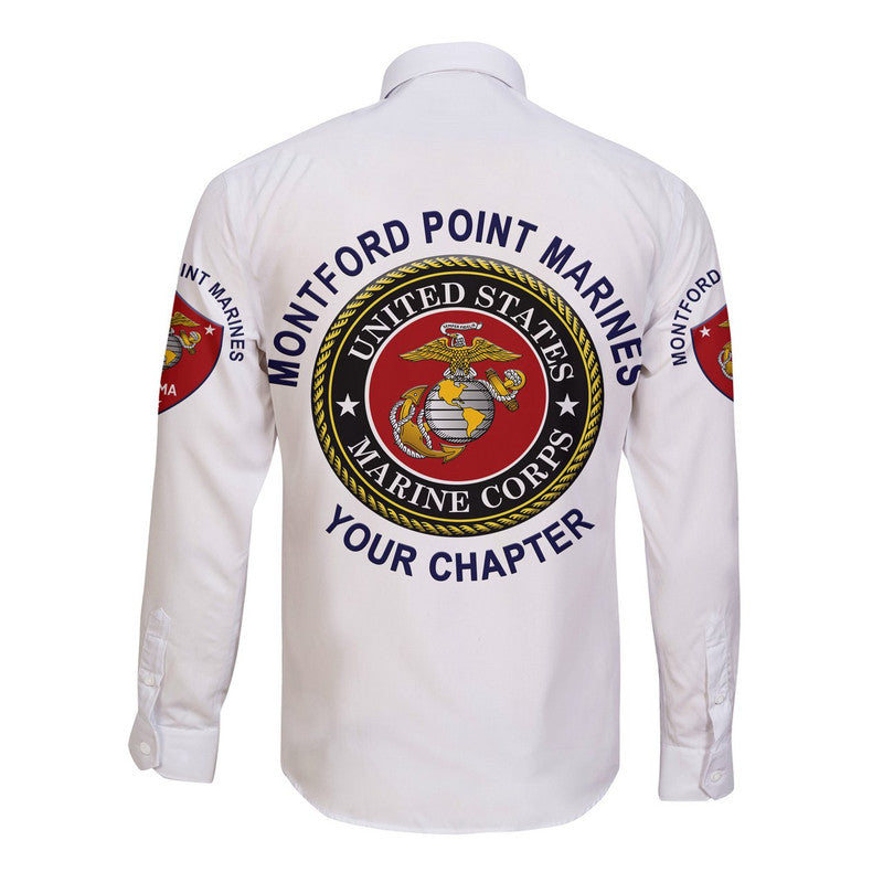 (Custom) Montford Point Marines Hawaii Long Sleeve Button Shirt African-American Marine Corps Original - White LT8 - Wonder Print Shop