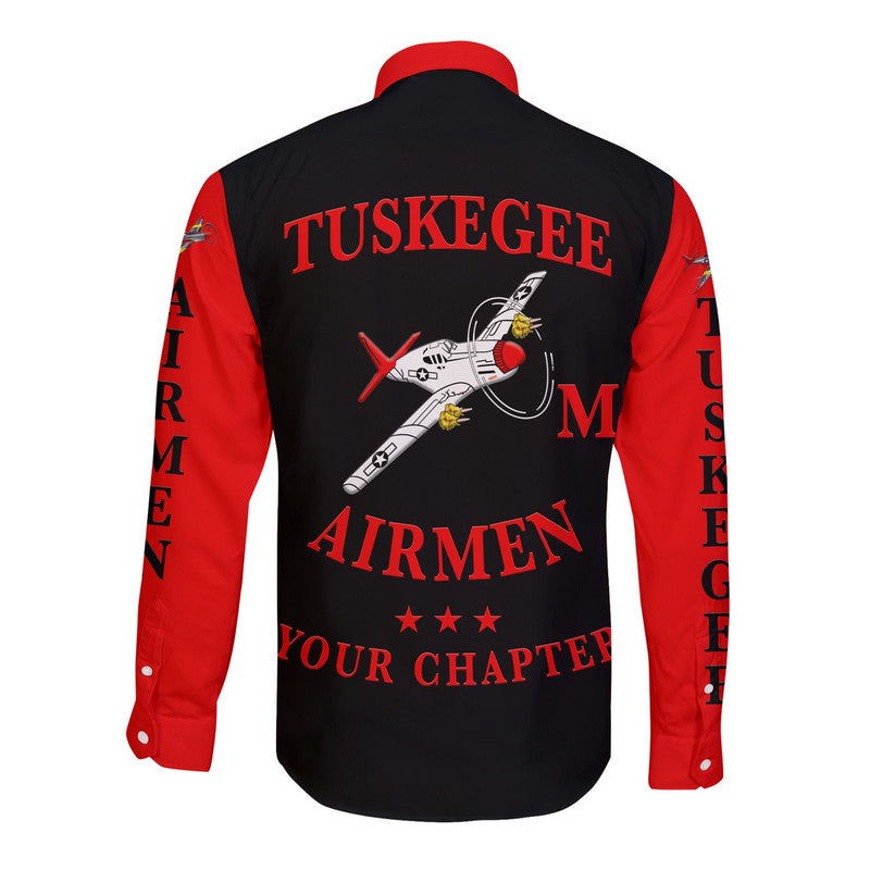 (Custom Personalised) Tuskegee Airmen Motorcycle Club Hawaii Long Sleeve Button Shirt TAMC Spit Fire Unique Style - Black Red LT8 - Wonder Print Shop