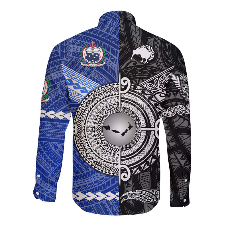 Samoa and New Zealand Hawaii Long Sleeve Button Shirt Together Black LT8 - Wonder Print Shop