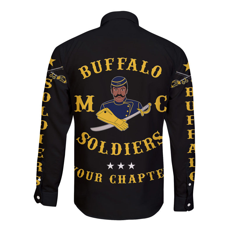 (Custom Personalised) Buffalo Soldiers Motorcycle Club BSMC Hawaii Long Sleeve Button Shirt Original Style - Black LT8 - Wonder Print Shop