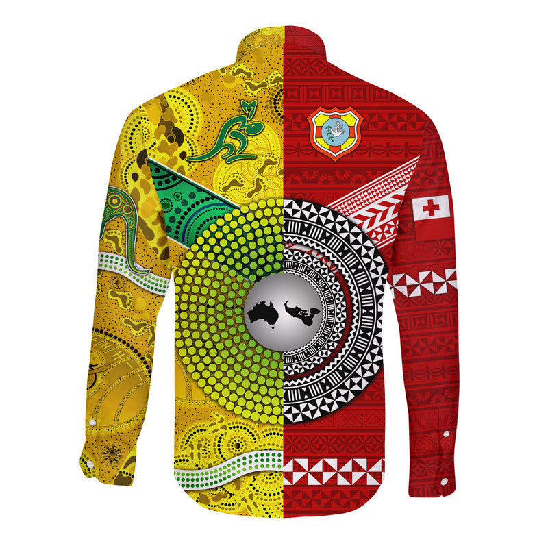 Tonga Ikale Tahi Ngatu And Australia Wallabies Aboriginal Hawaii Long Sleeve Button Shirt Rugby Together LT8 - Wonder Print Shop