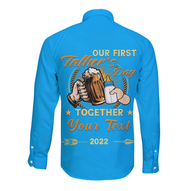 (Custom) Father Day Hawaii Long Sleeve Button Shirt Our First Father Day Simple Style - Blue LT8 - Wonder Print Shop