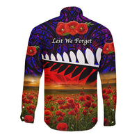 New Zealand Maori ANZAC Hawaii Long Sleeve Button Shirt Poppy Vibes Purple LT8 - Wonder Print Shop