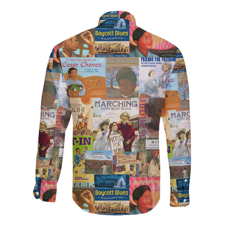 Civil Rights Movement Hawaii Long Sleeve Button Shirt Painting Book Vibes LT8 - Wonder Print Shop