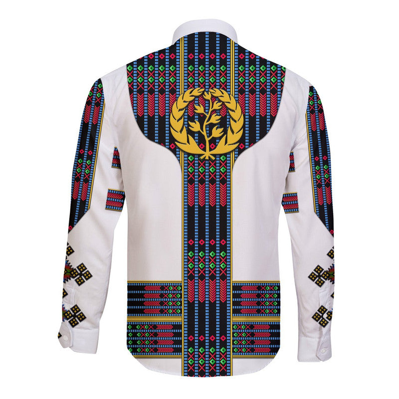 Eritrea Hawaii Long Sleeve Button Shirt Fancy Tibeb Vibes - Flag Style LT8 - Wonder Print Shop