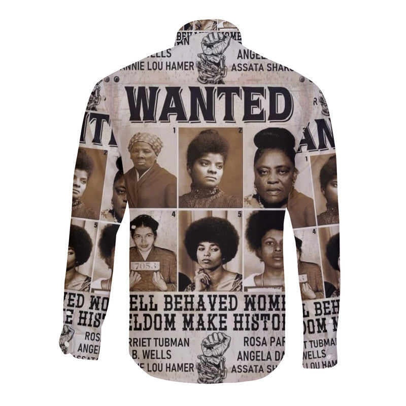 Civil Rights Female Leaders Hawaii Long Sleeve Button Shirt Wanted Version LT8 - Wonder Print Shop