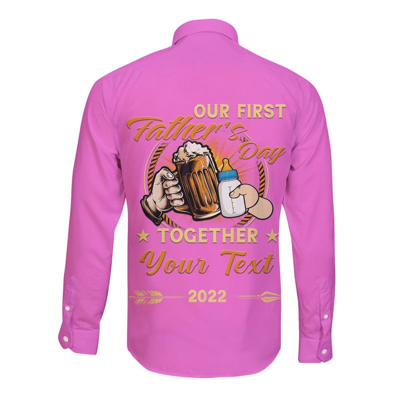 (Custom) Father Day Hawaii Long Sleeve Button Shirt Our First Father Day Simple Style - Pink LT8 - Wonder Print Shop