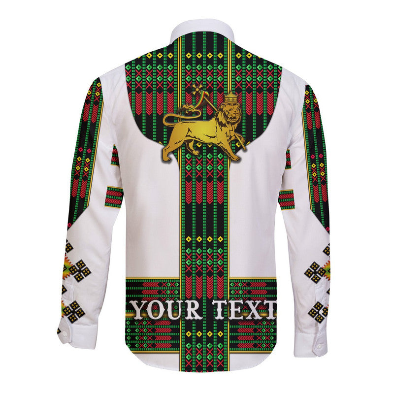 (Custom Personalised) Ethiopia Hawaii Long Sleeve Button Shirt Ethiopian Lion Of Judah Tibeb Vibes - Flag Style LT8 - Wonder Print Shop