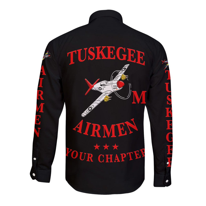 (Custom Personalised) Tuskegee Airmen Motorcycle Club Hawaii Long Sleeve Button Shirt TAMC Spit Fire Unique Style - Black LT8 - Wonder Print Shop
