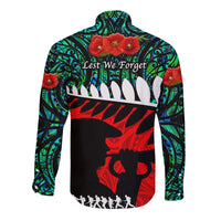 New Zealand Maori ANZAC Hawaii Long Sleeve Button Shirt Remembrance Soldier Turquoise LT8 - Wonder Print Shop