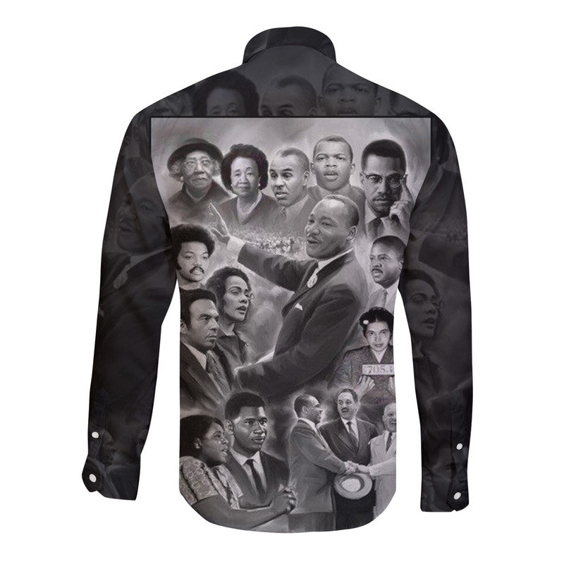 Civil Rights Leaders Hawaii Long Sleeve Button Shirt Black White Vintage Style LT8 - Wonder Print Shop