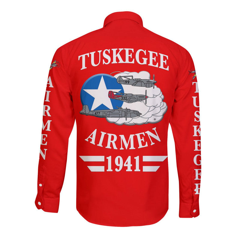 (Custom Personalised) Tuskegee Airmen Hawaii Long Sleeve Button Shirt The Red Tails Original Style - Red LT8 - Wonder Print Shop