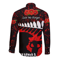 New Zealand Maori ANZAC Hawaii Long Sleeve Button Shirt Remembrance Soldier Red LT8 - Wonder Print Shop