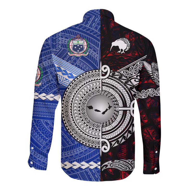 Samoa and New Zealand Hawaii Long Sleeve Button Shirt Together Red LT8 - Wonder Print Shop