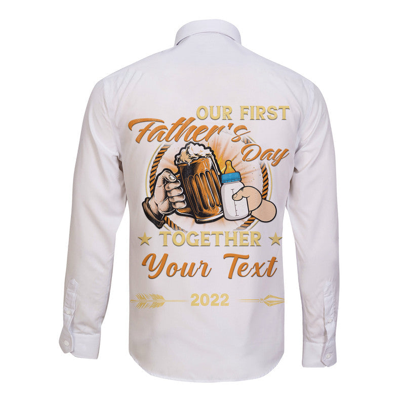 (Custom) Father Day Hawaii Long Sleeve Button Shirt Our First Father Day Simple Style - White LT8 - Wonder Print Shop