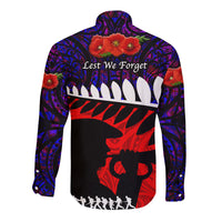 New Zealand Maori ANZAC Hawaii Long Sleeve Button Shirt Remembrance Soldier Purple LT8 - Wonder Print Shop