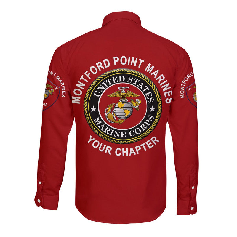 (Custom) Montford Point Marines Hawaii Long Sleeve Button Shirt African-American Marine Corps Simple - Red LT8 - Wonder Print Shop